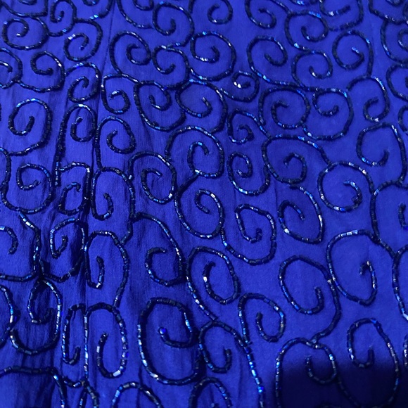 blue beaded dress, Brand unknown, 12 in. Across bust, 11 1/2 in. Across waist - Picture 3 of 3